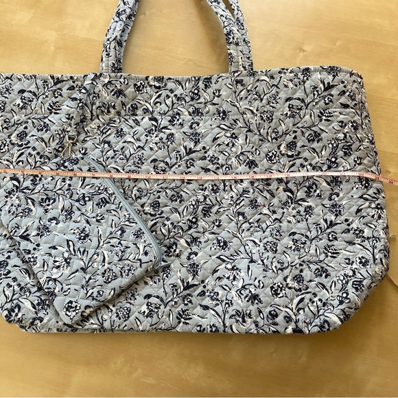 Vera Bradley Light Blue and Navy Quilted Floral Tote with Zip Pouch - Picture 8 of 14
